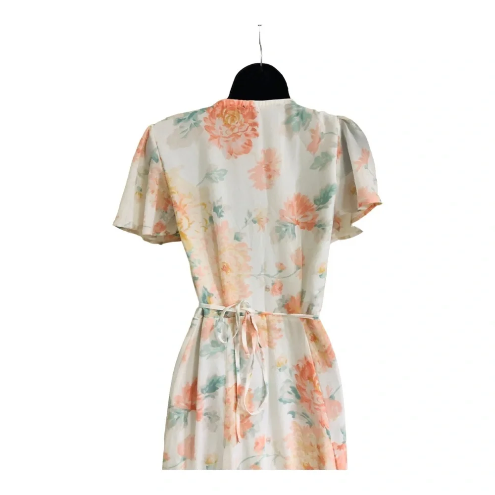 Abercrombie & Fitch white orange floral flutter sleeve wrap dress size small new